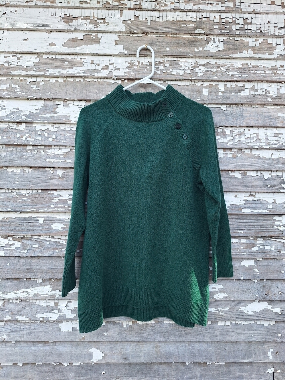 Talbots Dark Green Button-Shoulder Turtleneck Sweater Size X